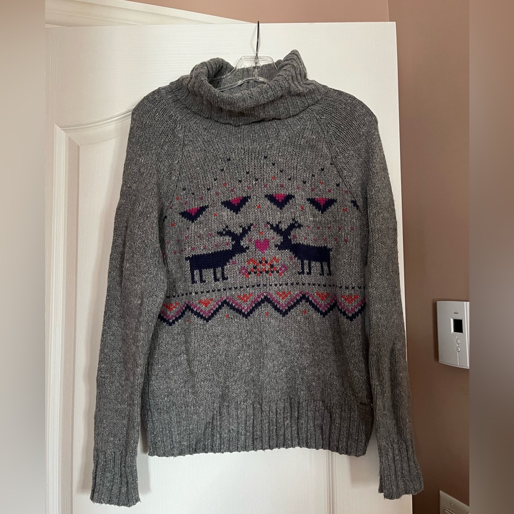 Garage Gray Turtleneck Sweater with Reindeer Design